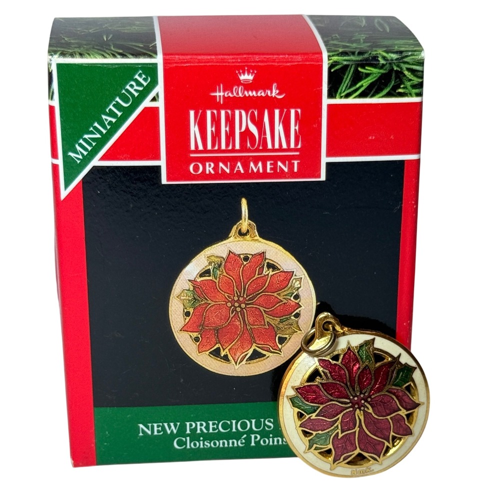 Hallmark Keepsake Miniature Ornament Genuine Cloisonne Poinsettia Flower Vintage